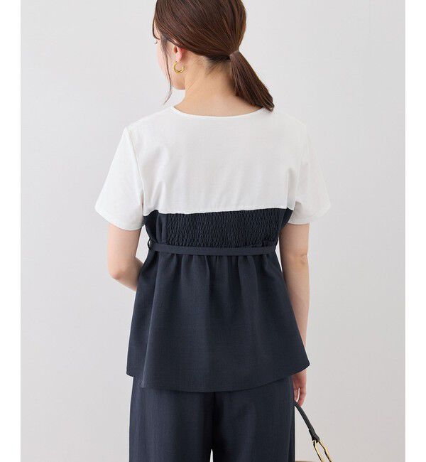 Rope&rsquo;Picnic「【cahoさんコラボ】低身長・小柄さんサイズ エアリーリネンライク ドッキングカットトップス」|Tシャツ・カットソー|