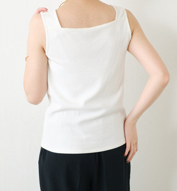  「【万能インナー】 シアー切り替えスクエアタンクトップ」|Tシャツ・カットソー|