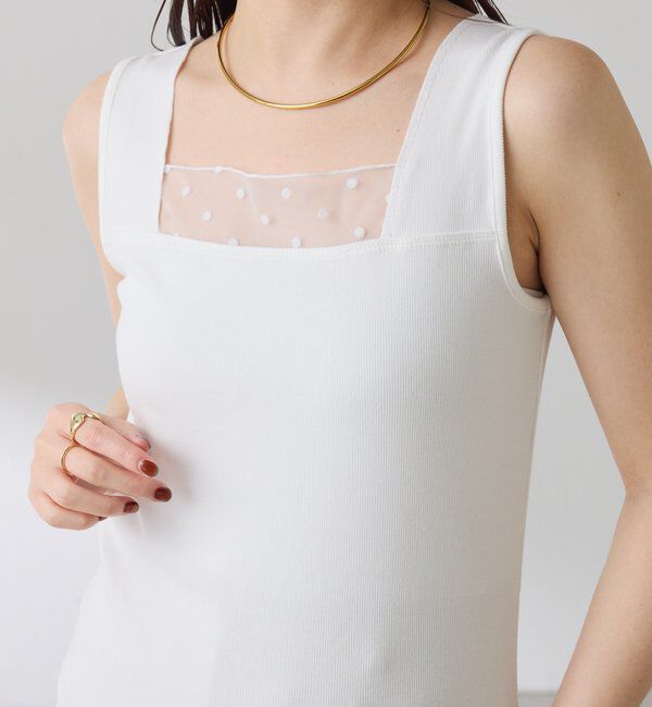  「【万能インナー】 シアー切り替えスクエアタンクトップ」|Tシャツ・カットソー|