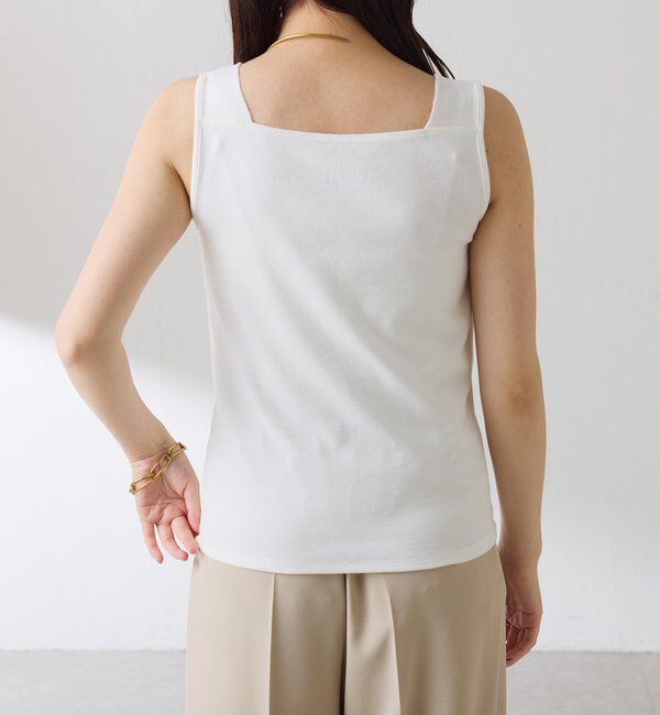  「【万能インナー】 シアー切り替えスクエアタンクトップ」|Tシャツ・カットソー|