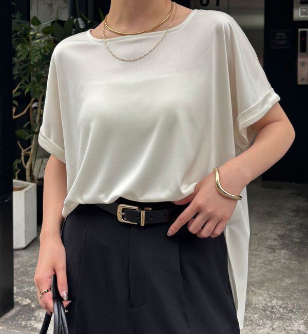  「【伸びるサテン素材/吸湿速乾/インナーにも◎】ストレッチサテンTシャツ」|Tシャツ・カットソー|