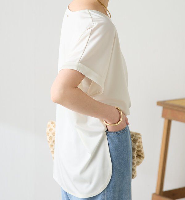  「【伸びるサテン素材/吸湿速乾/インナーにも◎】ストレッチサテンTシャツ」|Tシャツ・カットソー|