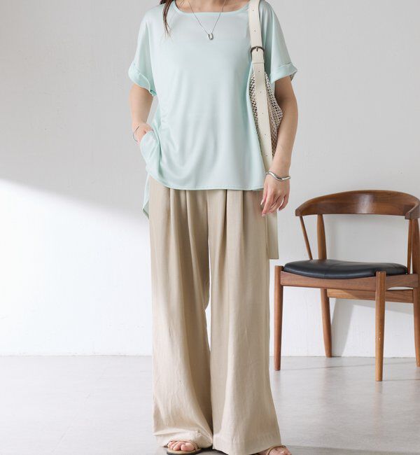  「【伸びるサテン素材/吸湿速乾/インナーにも◎】ストレッチサテンTシャツ」|Tシャツ・カットソー|