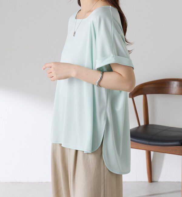  「【伸びるサテン素材/吸湿速乾/インナーにも◎】ストレッチサテンTシャツ」|Tシャツ・カットソー|