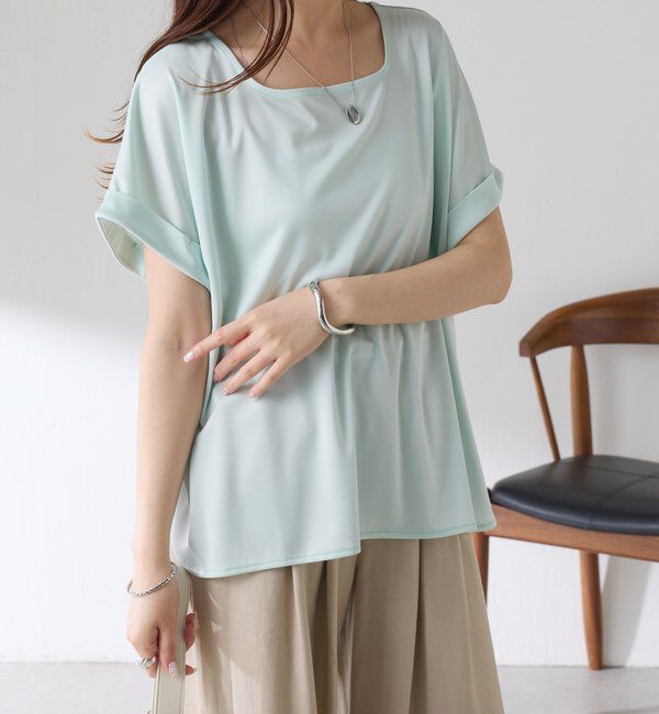  「【伸びるサテン素材/吸湿速乾/インナーにも◎】ストレッチサテンTシャツ」|Tシャツ・カットソー|