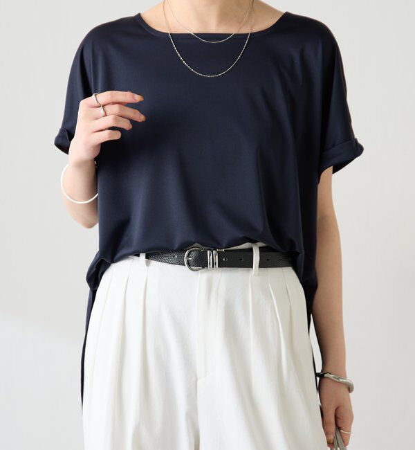  「【伸びるサテン素材/吸湿速乾/インナーにも◎】ストレッチサテンTシャツ」|Tシャツ・カットソー|