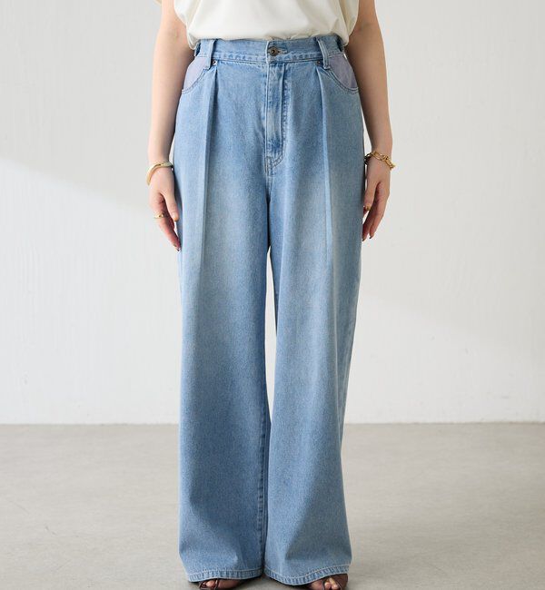  「【夏でも履ける/ウエスト調整できる】Q.anosライトオンスワイドタックデニム」|デニム|