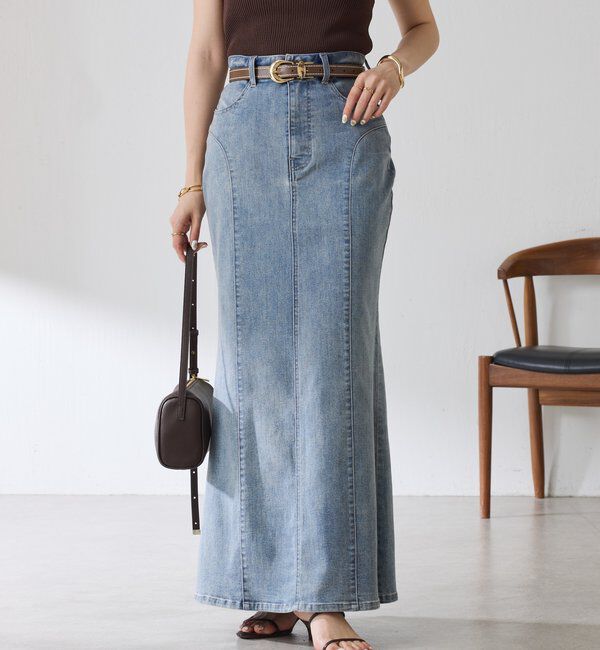  「【伸びるデニム】Q.anosリラックスマーメイドスカート」|スカート|