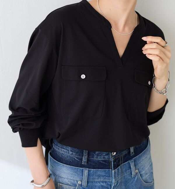  「【さらりとした着心地】スキッパーダブルポケットカットソー」|Tシャツ・カットソー|