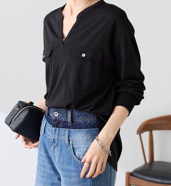  「【さらりとした着心地】スキッパーダブルポケットカットソー」|Tシャツ・カットソー|