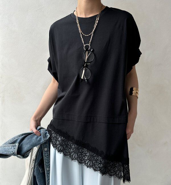  「裾レースアシメTEE」|Tシャツ・カットソー|