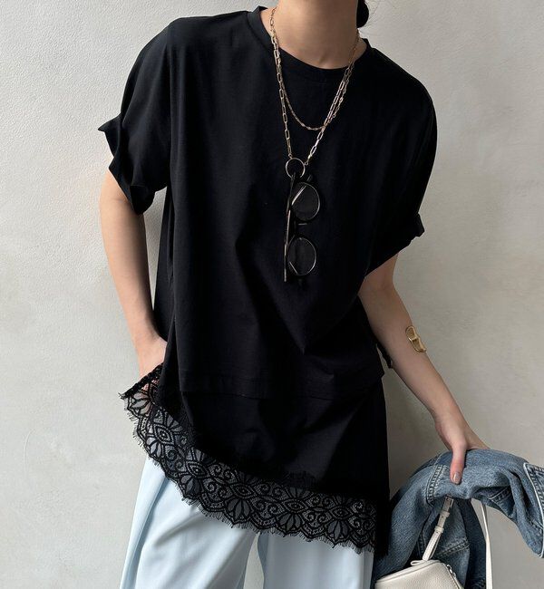  「裾レースアシメTEE」|Tシャツ・カットソー|