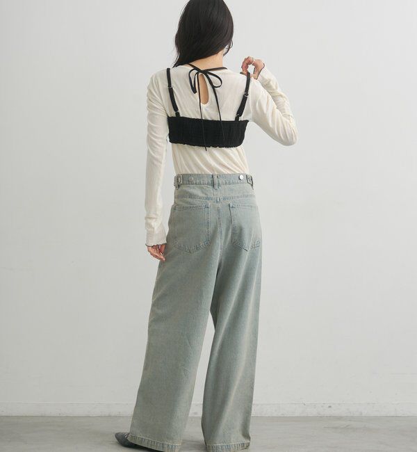  「【WEB限定カラー/2サイズ展開/ウエスト調節可】ビジューフラワーデニム」|デニム|