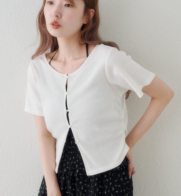  「リブスタッズ半袖カーディガン」|Tシャツ・カットソー|オフホワイト