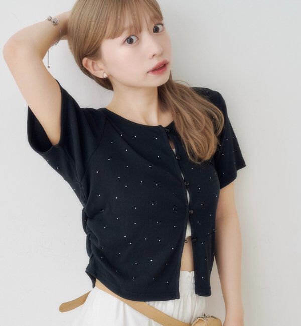  「リブスタッズ半袖カーディガン」|Tシャツ・カットソー|