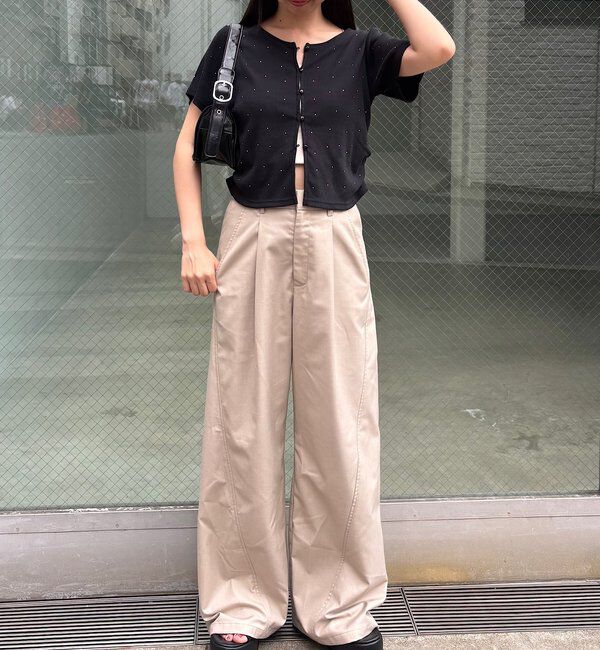  「リブスタッズ半袖カーディガン」|Tシャツ・カットソー|