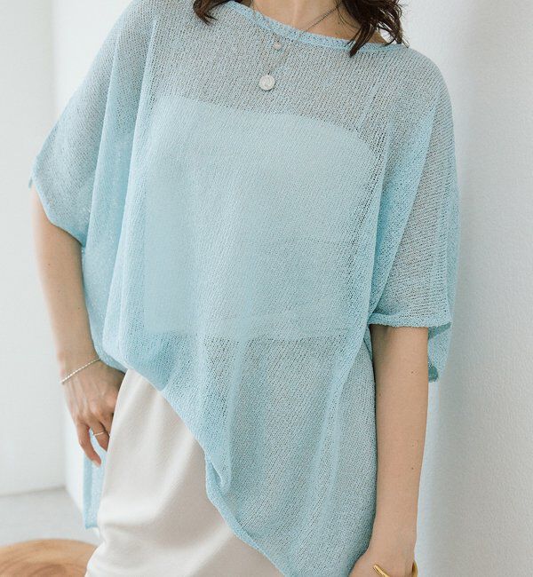  「【通気性/吸水速乾性/軽量/防シワ性】ペーパーポンチョニット」|ニット・セーター|