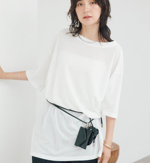  「【A・MONN】【吸水速乾/接触冷感】オープンネックチュニックTee」|Tシャツ・カットソー|