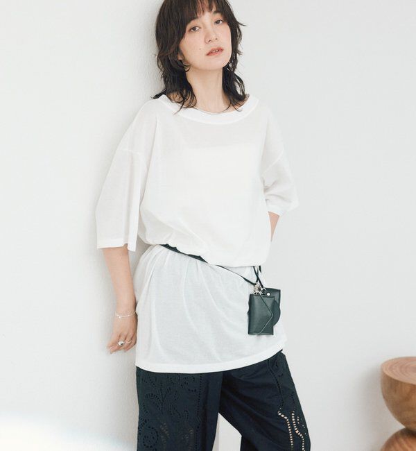  「【A・MONN】【吸水速乾/接触冷感】オープンネックチュニックTee」|Tシャツ・カットソー|