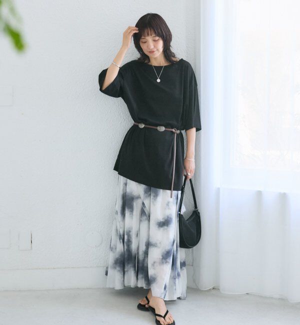  「【A・MONN】【吸水速乾/接触冷感】オープンネックチュニックTee」|Tシャツ・カットソー|
