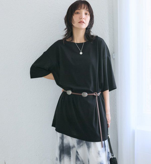  「【A・MONN】【吸水速乾/接触冷感】オープンネックチュニックTee」|Tシャツ・カットソー|