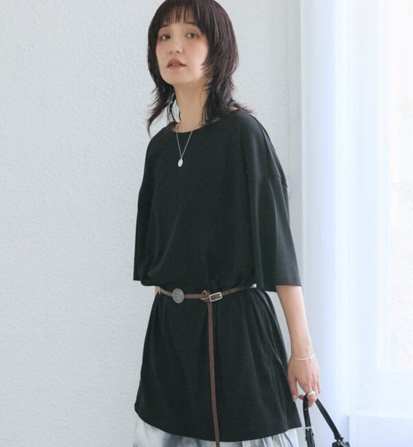  「【A・MONN】【吸水速乾/接触冷感】オープンネックチュニックTee」|Tシャツ・カットソー|