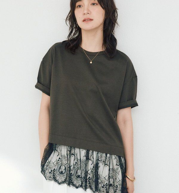  「ヘムレースカットソー」|Tシャツ・カットソー|ブラウン
