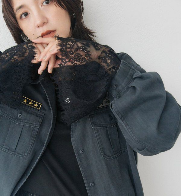  「レースコンビカットソー」|Tシャツ・カットソー|ブラック