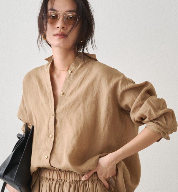  「《累計販売2万枚/名品アイテム》リネンバックタイシャツ」|シャツ・ブラウス|キャメル