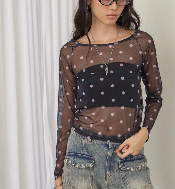  「【SLOPPY】パワーメッシュシアートップス（無地/ドット）」|Tシャツ・カットソー|
