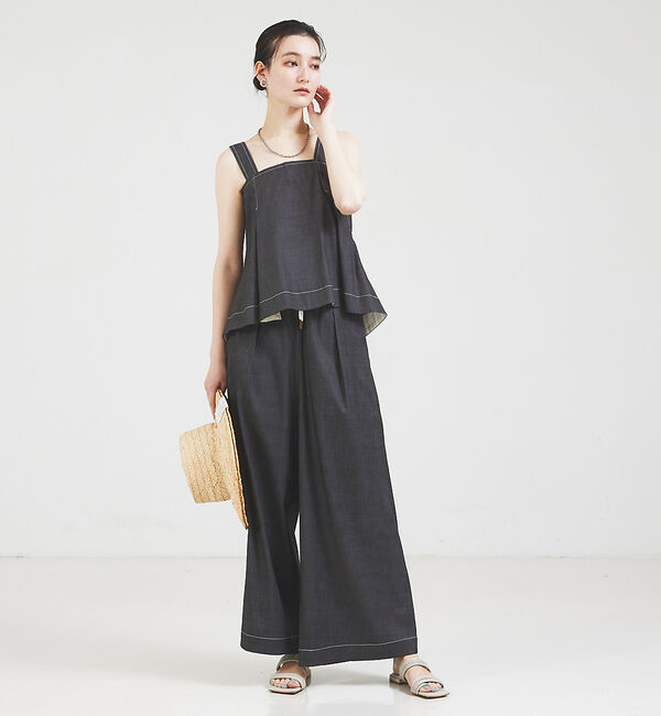 qualite「【セットップ対応】リヨセルデニムベアトップ」|Tシャツ・カットソー|