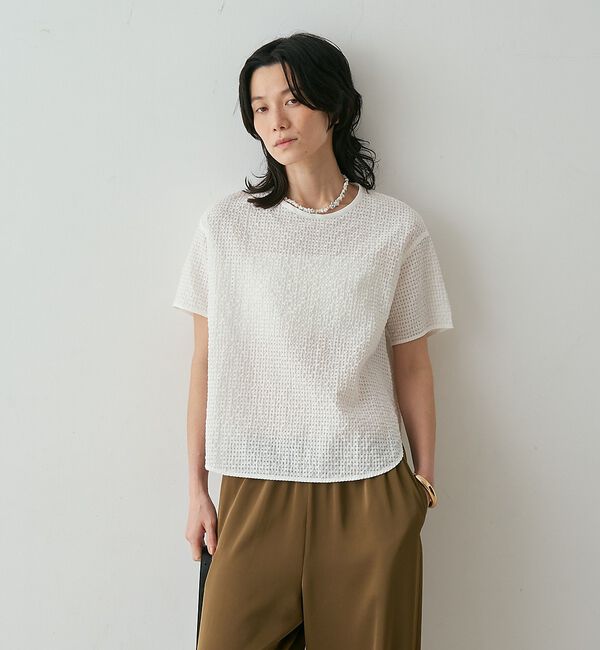 qualite「【セットアップ対応】シアーギンガムブラウス」|シャツ・ブラウス|