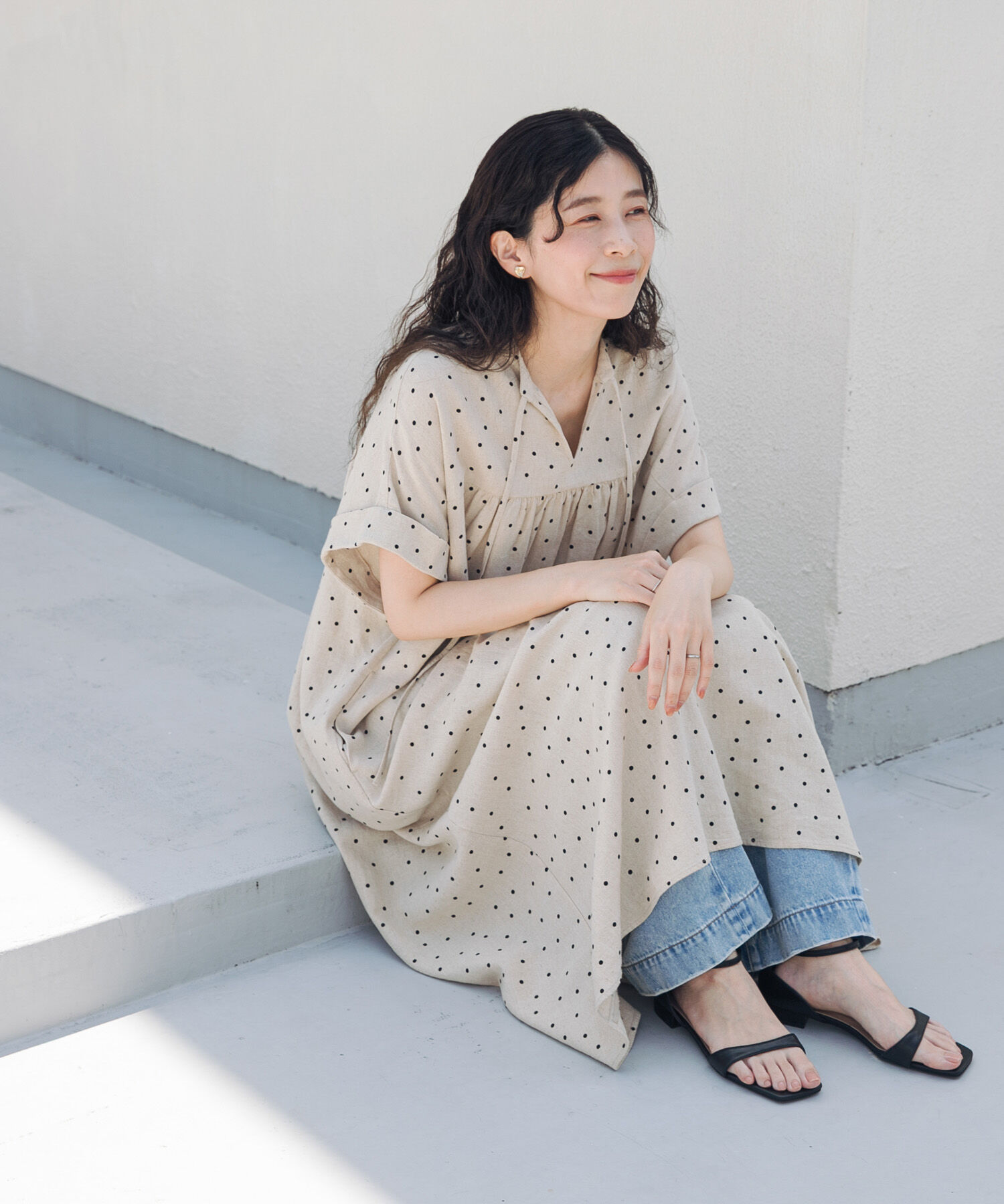 URBAN RESEARCH DOORS「リネンリヨセルドットワンピース」|ワンピース|