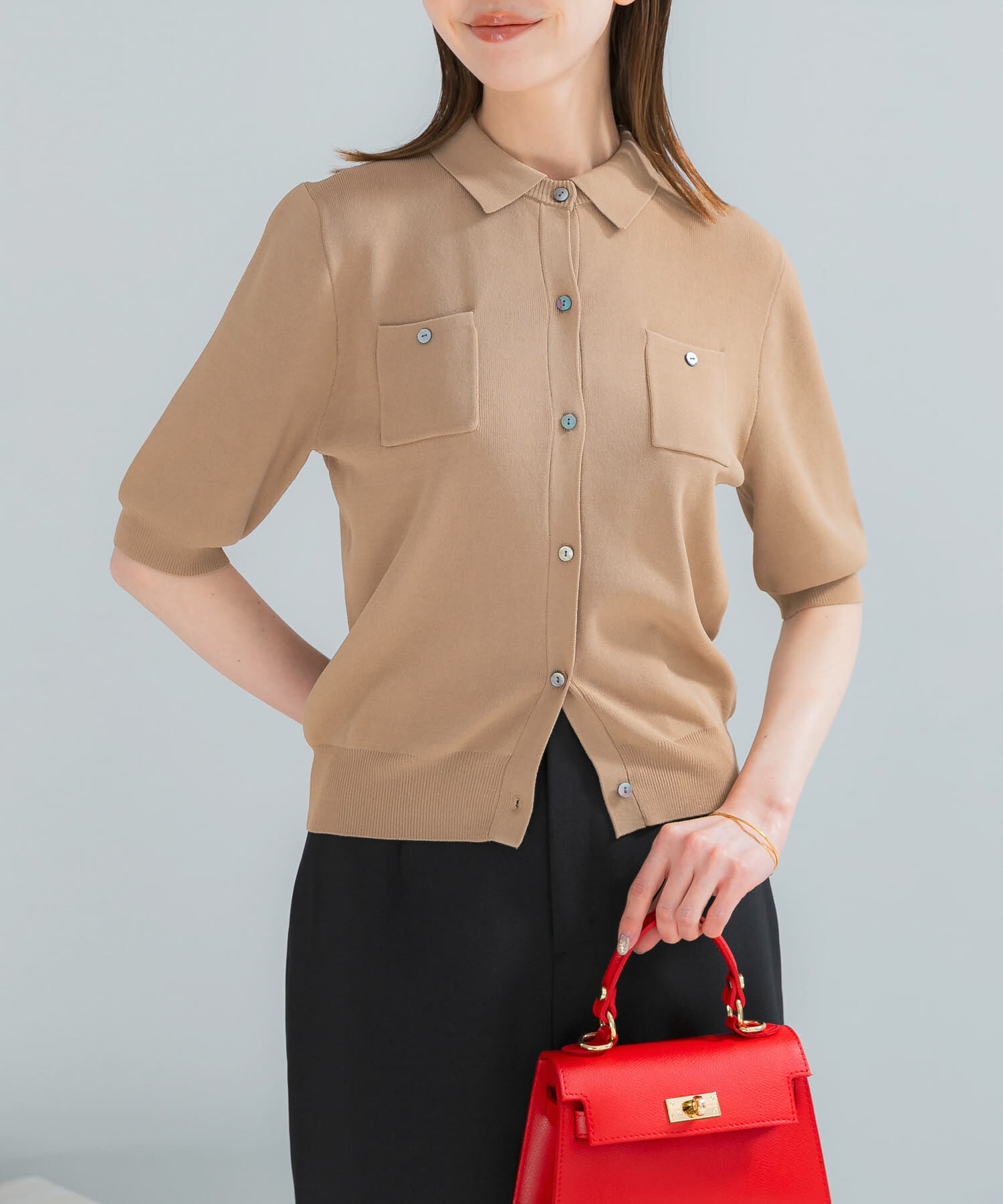 URBAN RESEARCH ROSSO「襟付コンパクト5分袖カーディガン」|カーディガン|