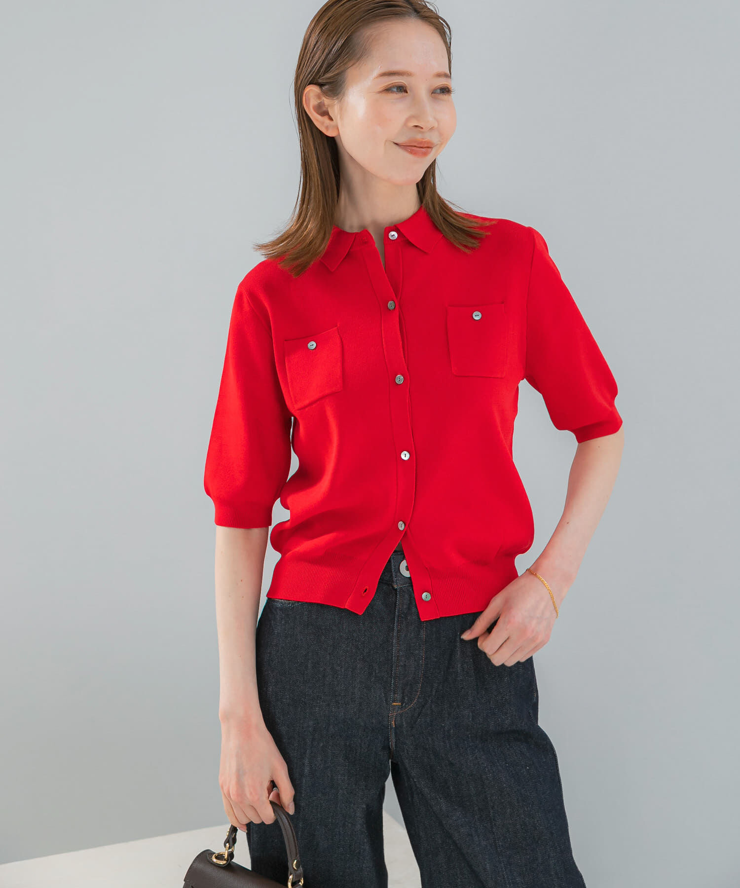 URBAN RESEARCH ROSSO「襟付コンパクト5分袖カーディガン」|カーディガン|