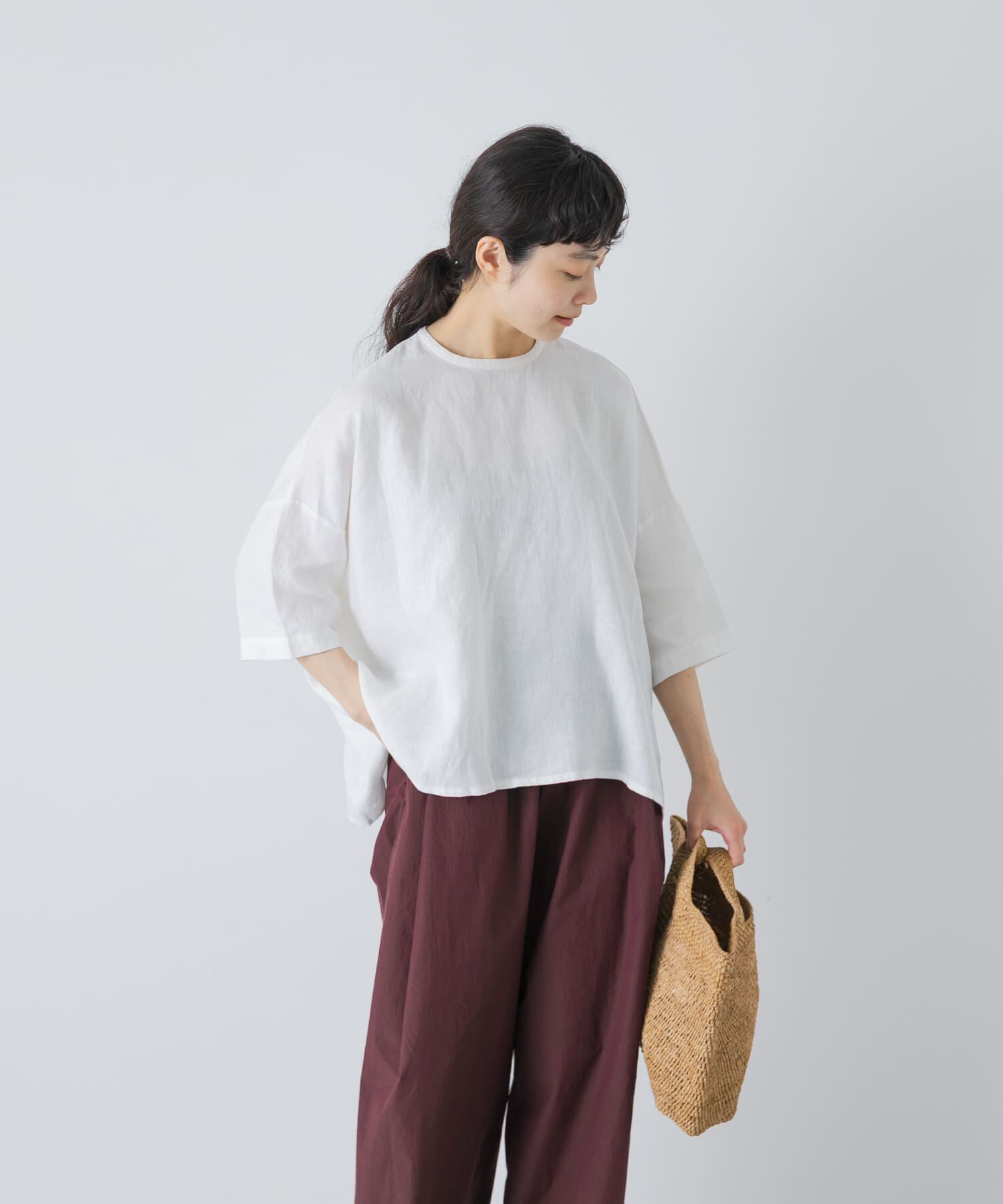 かぐれ「リネンクルーネック半袖シャツ」|シャツ・ブラウス|