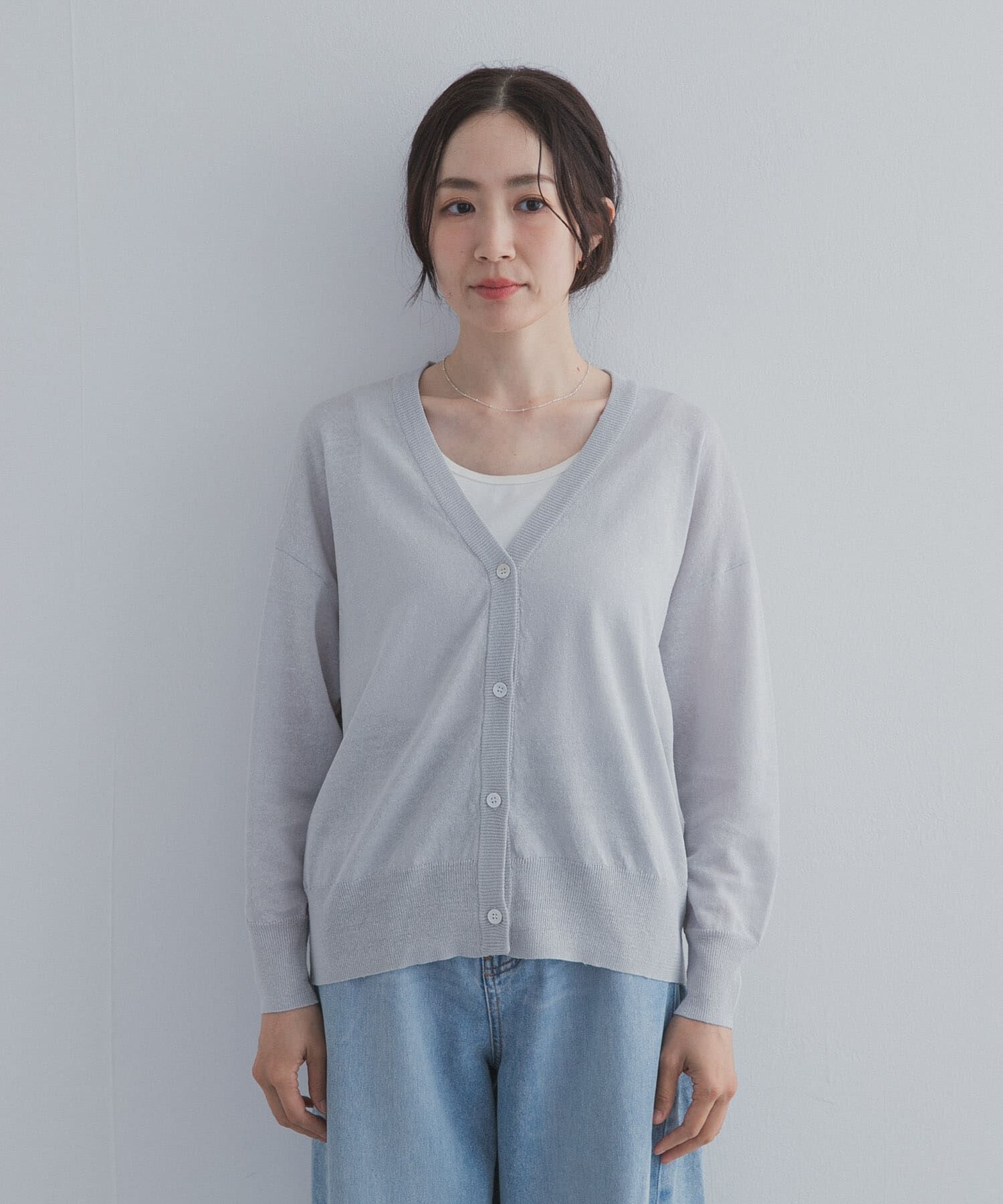 URBAN RESEARCH DOORS「リネン混Vネックショートカーディガン」|カーディガン|
