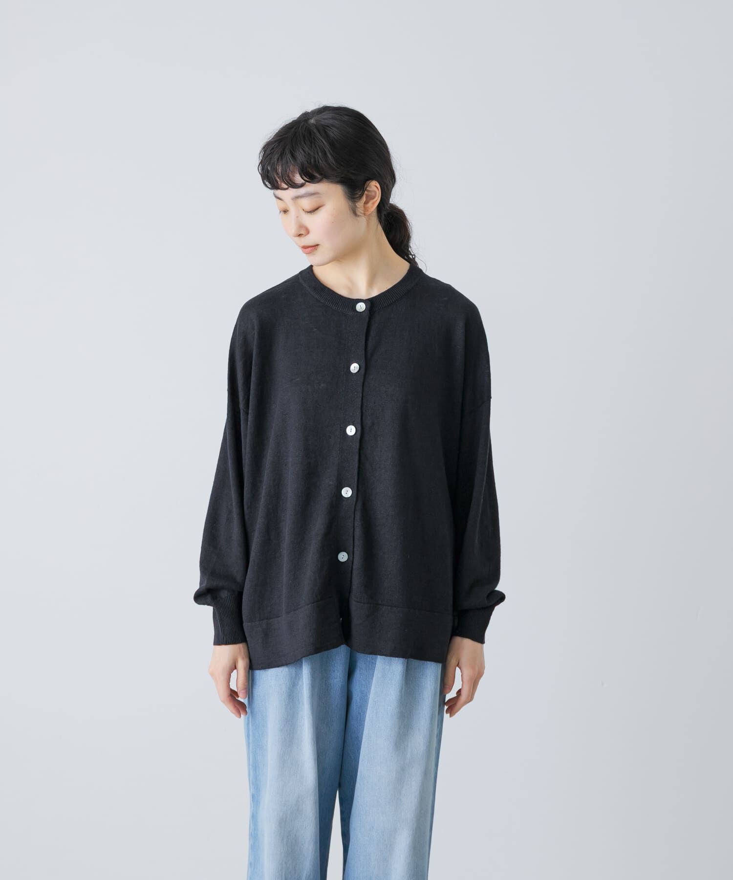かぐれ「リネンワイドクルーネックカーディガン」|カーディガン|