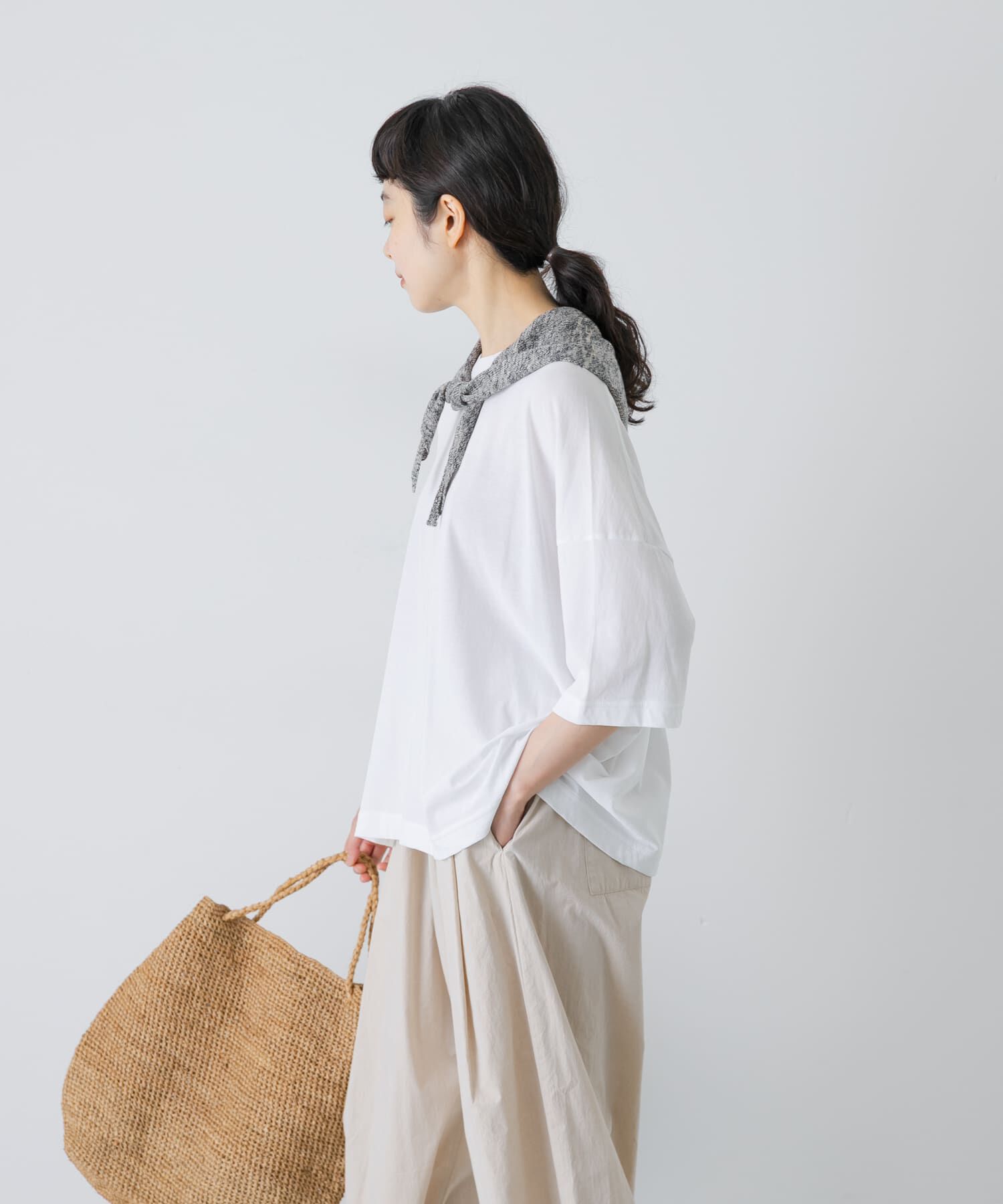 かぐれ「ハイツイストコットン半袖Tシャツ」|Tシャツ・カットソー|