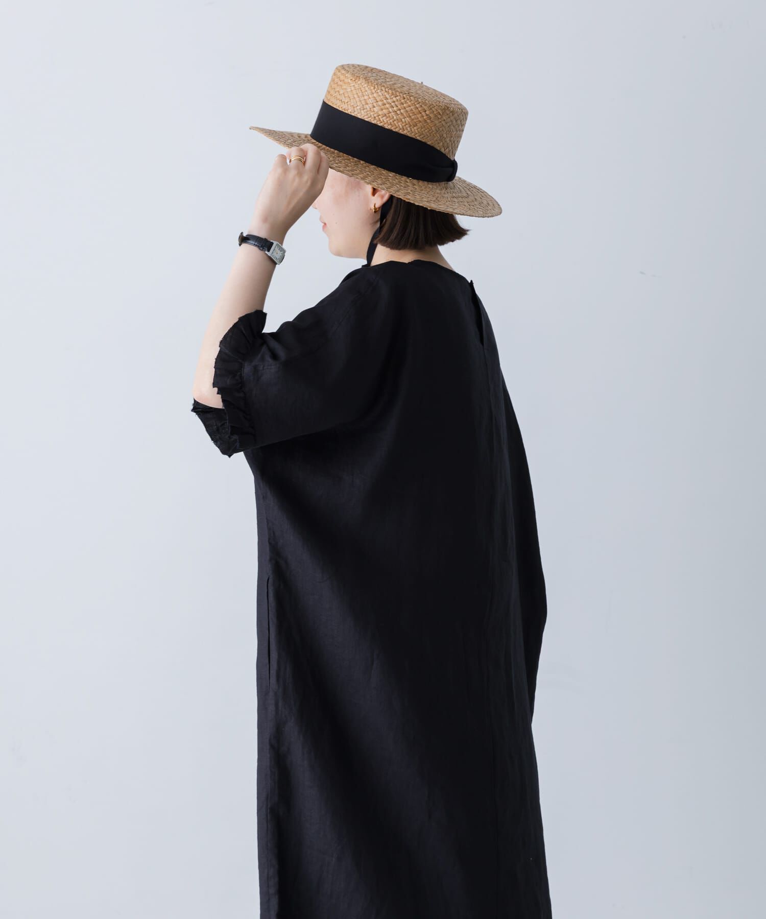 かぐれ「『2サイズ展開』リネンフリルスリーブワンピース」|ワンピース|