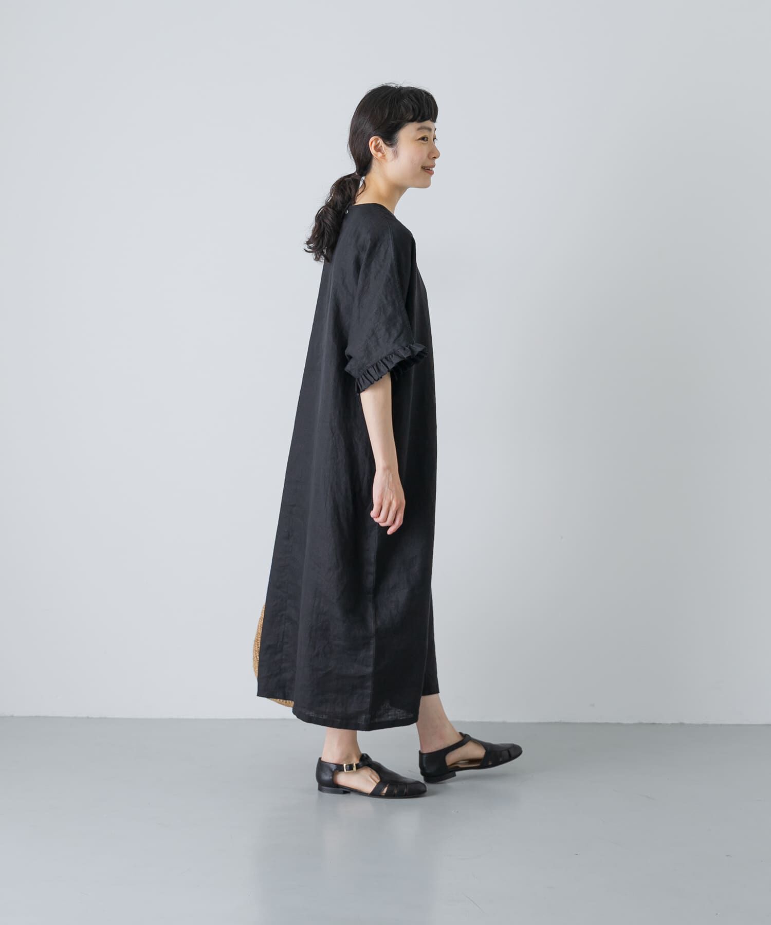 かぐれ「『2サイズ展開』リネンフリルスリーブワンピース」|ワンピース|