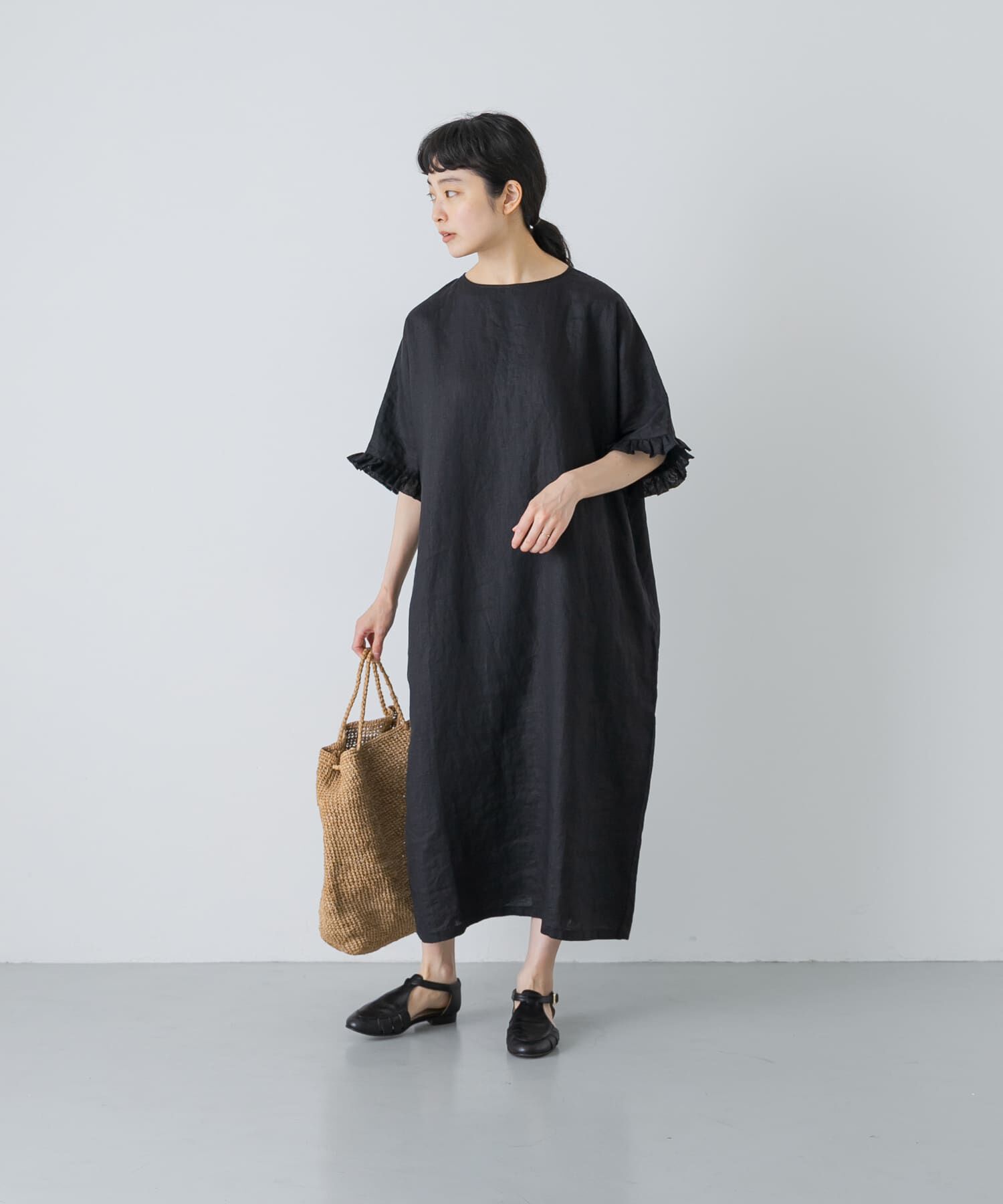 かぐれ「『2サイズ展開』リネンフリルスリーブワンピース」|ワンピース|