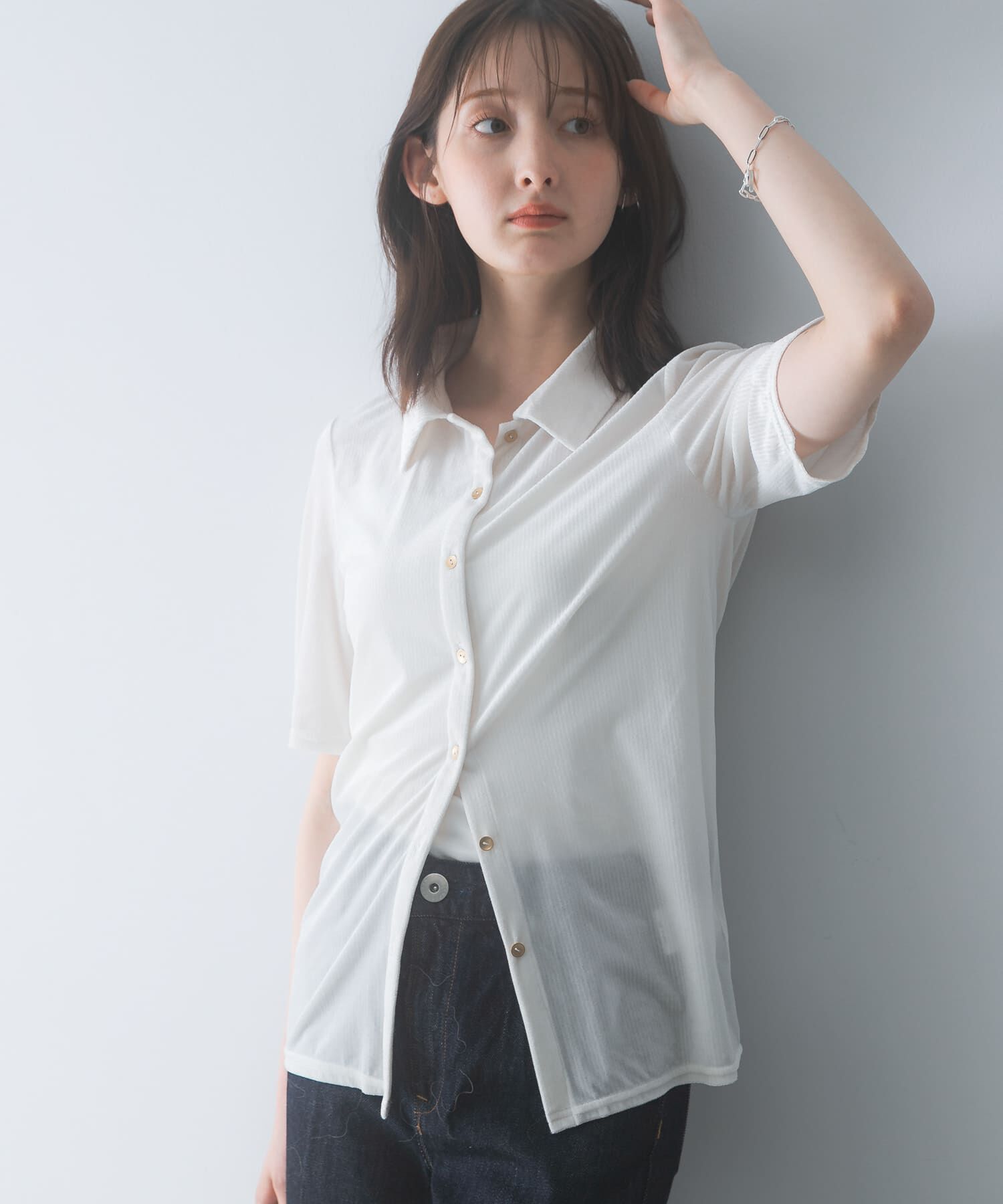 URBAN RESEARCH ROSSO「シアーストライプベロアポロカットソー」|Tシャツ・カットソー|