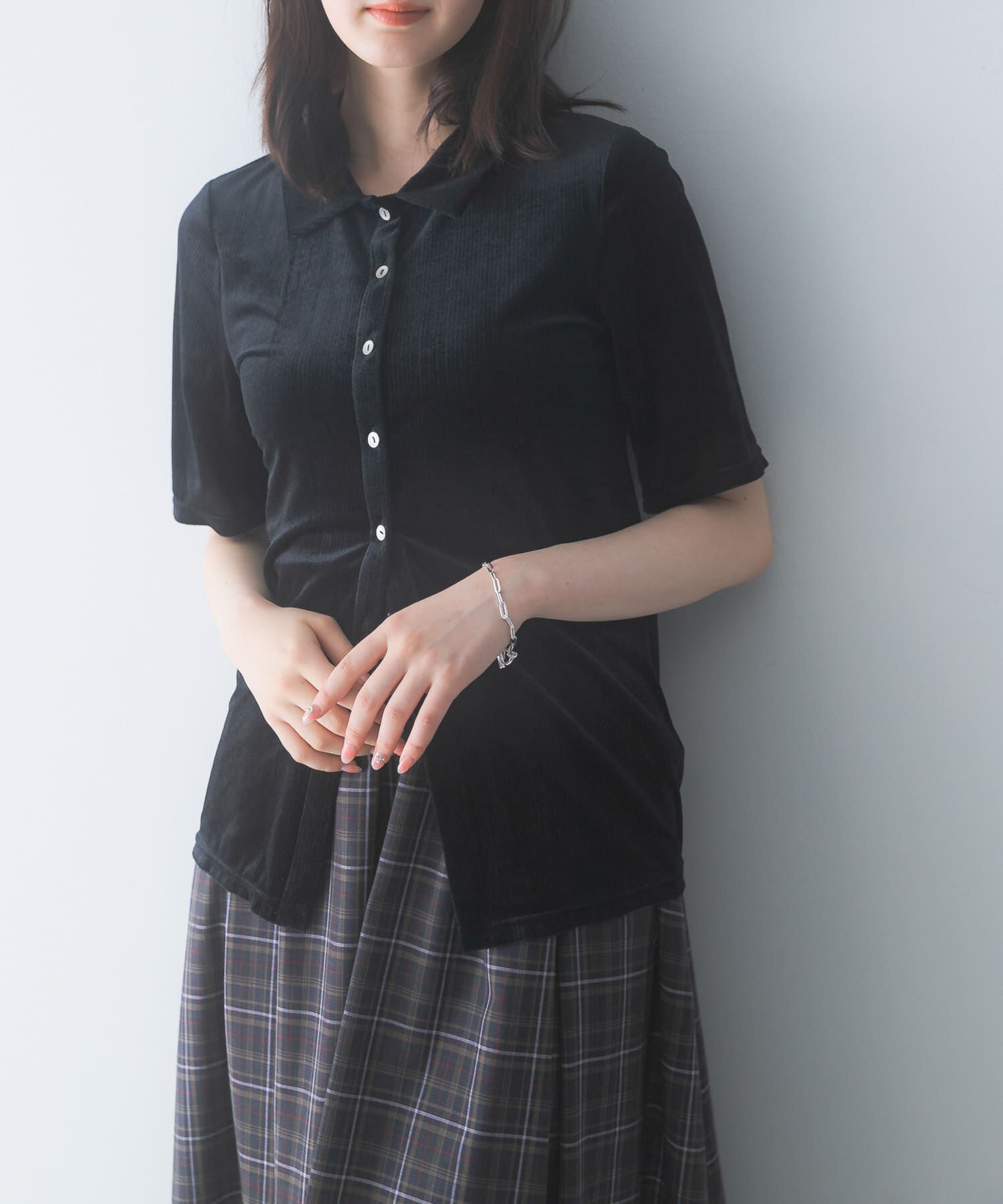 URBAN RESEARCH ROSSO「シアーストライプベロアポロカットソー」|Tシャツ・カットソー|ブラック