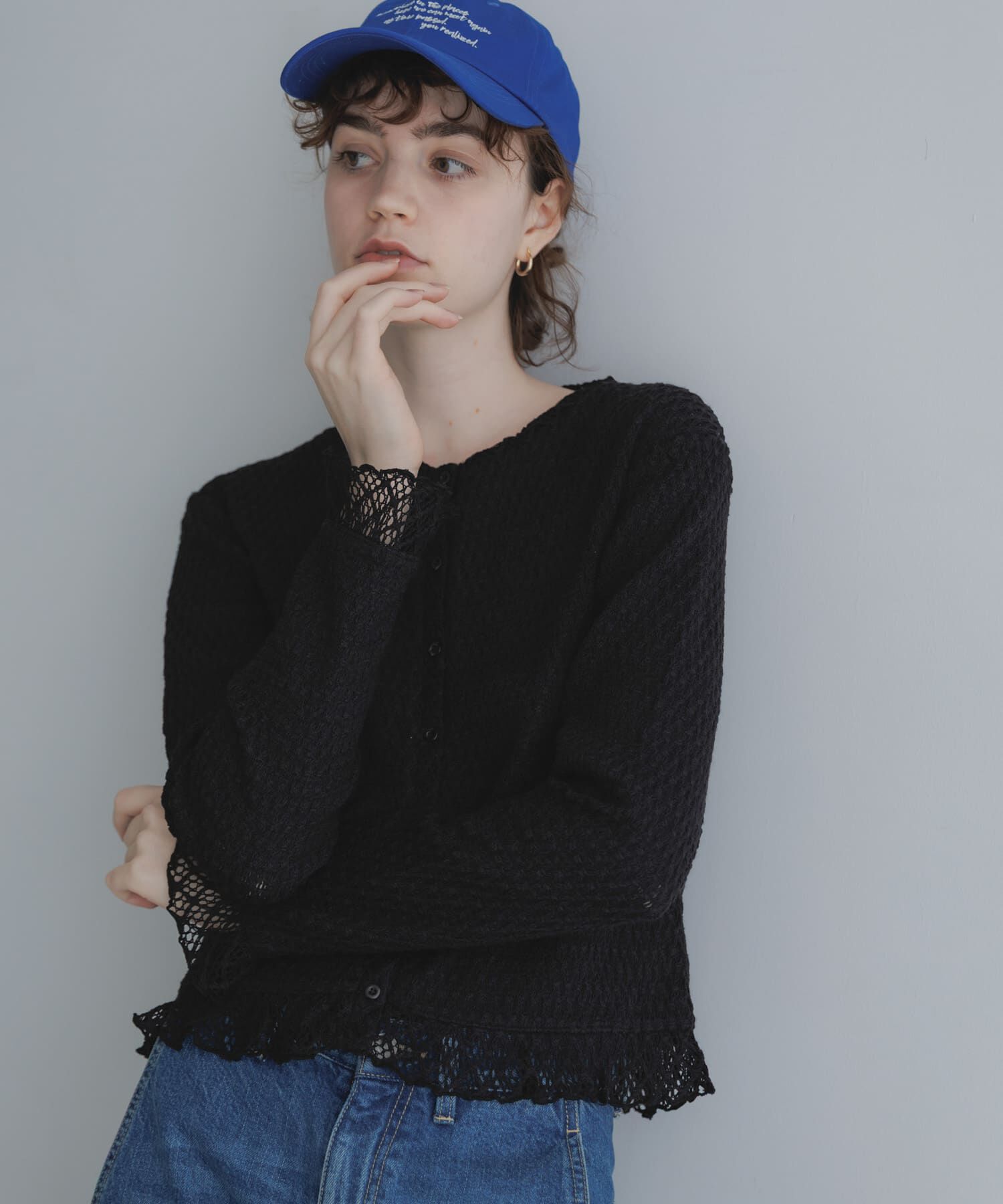 Sonny Label 「『WEB限定』レースシャーリングフリルカットソー」|Tシャツ・カットソー|ブラック