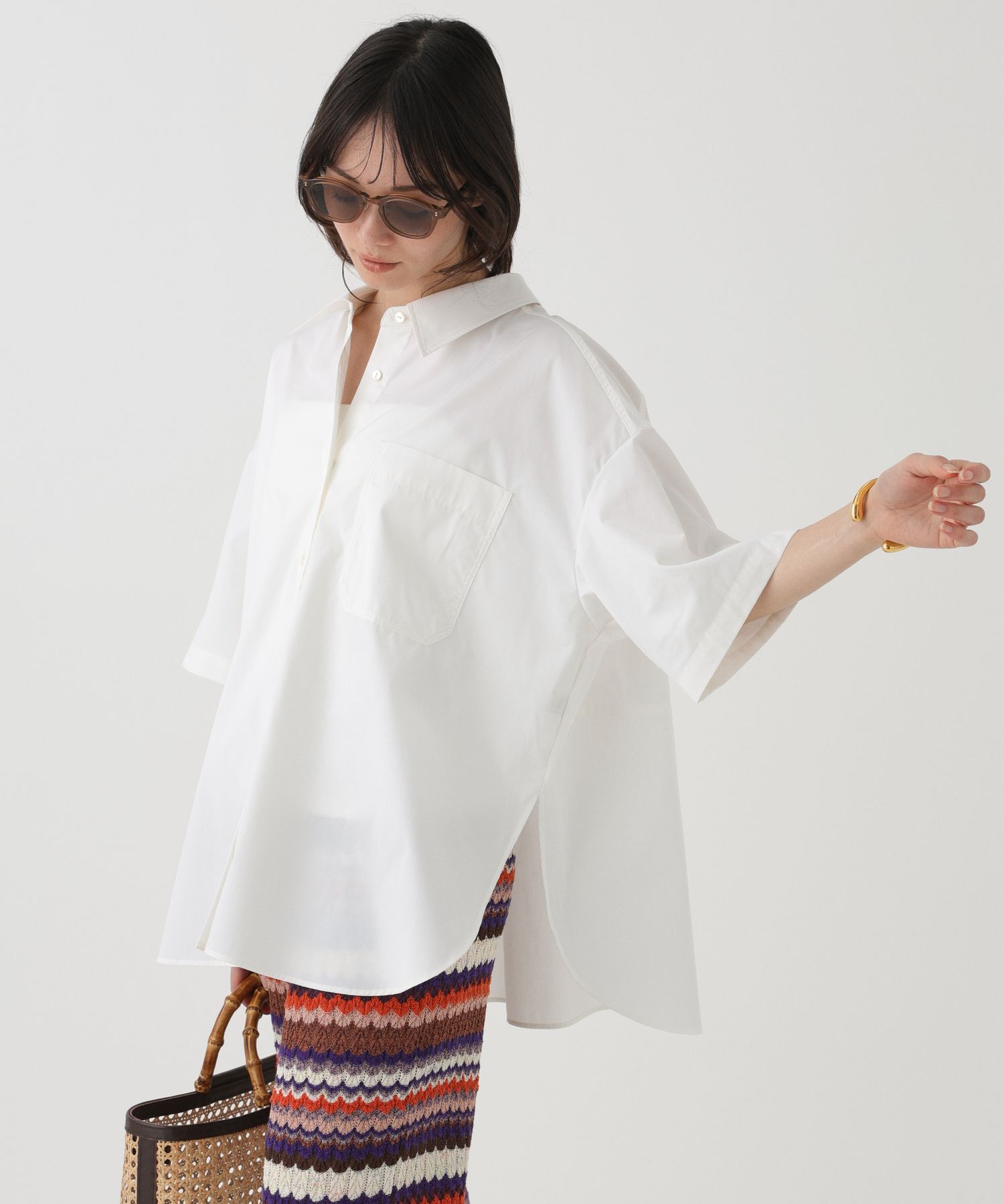 BABYLONE「バックコクーン5分袖シャツ」|シャツ・ブラウス|