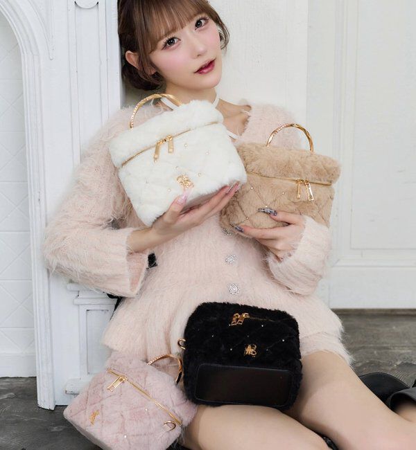  「【Premium order】ビジューハンドルフェイクファーバニティバッグ」|ショルダー・メッセンジャー|