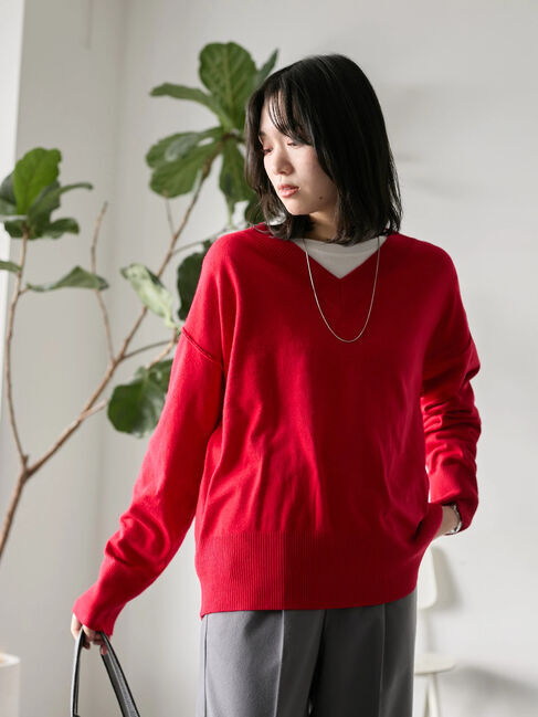 Samansa Mos2 blue「◎Vネックニットプルオーバー」|ニット・セーター|