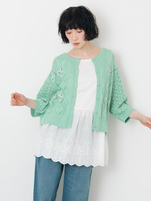 Samansa Mos2「ビーズ花刺繍カーディガン」|カーディガン|
