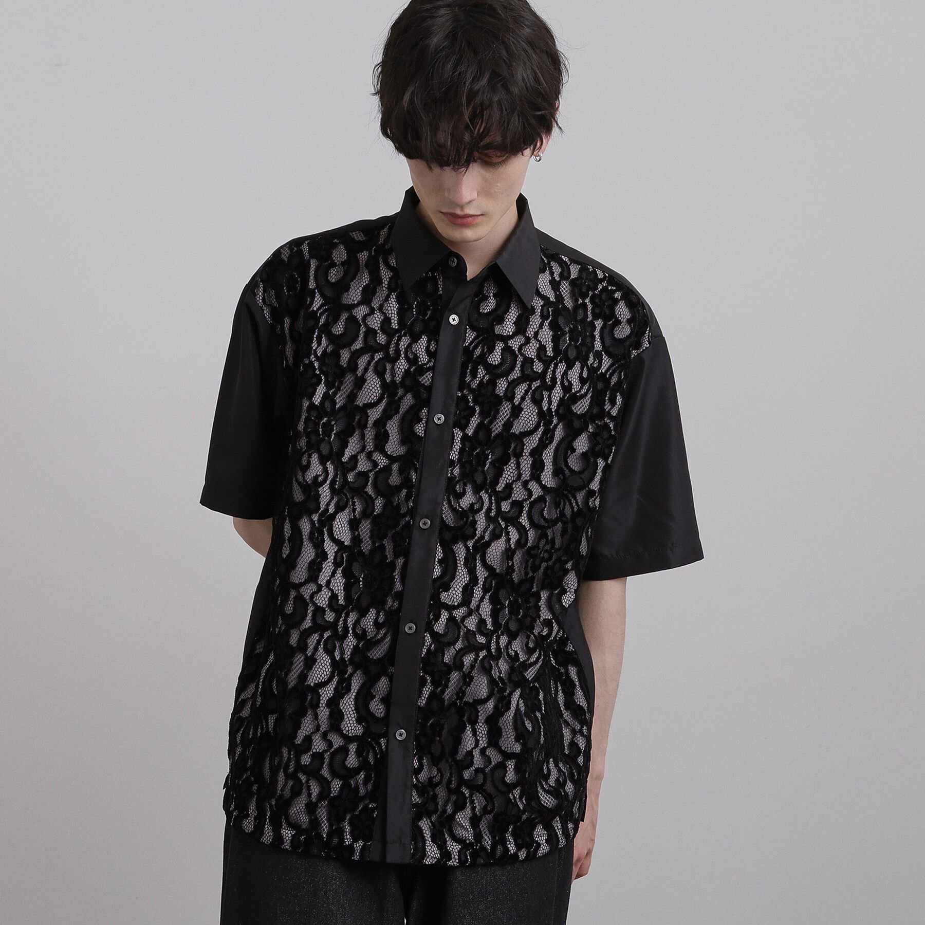 tk.TAKEO KIKUCHI「【この夏大注目！】シャドウフラワーレースデザインシャツ/半袖/夏服/花柄/レース/半袖シャツ/キレイ」|シャツ・ブラウス|ブラック(019)